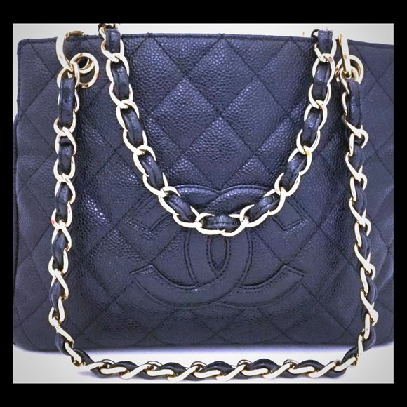 CHANEL Handbags - Chanel black quilted Caviar petite Timeless tote